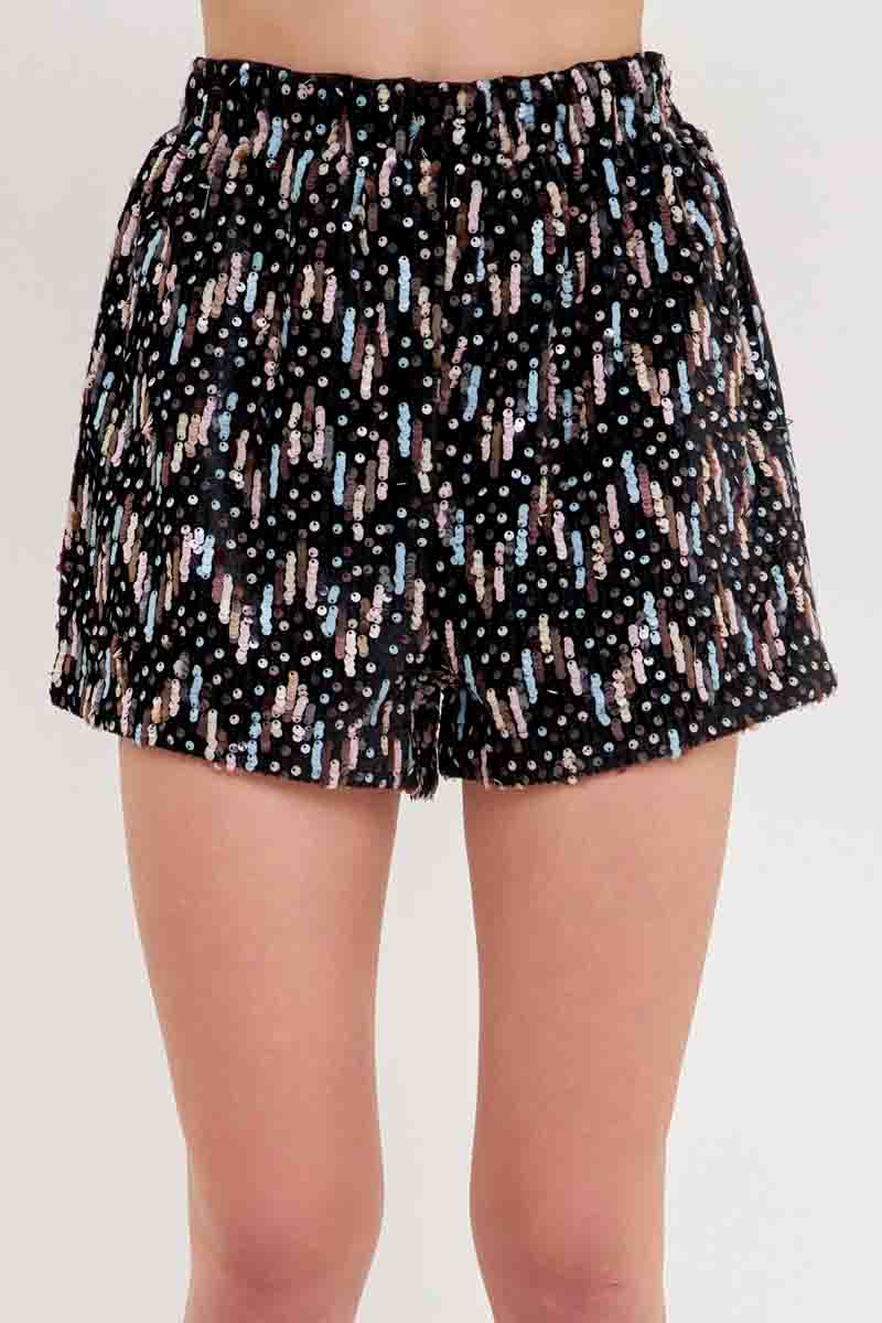ENDLESS ROSE - High-Waisted Sequin Shorts - SHORTS available at Objectrare