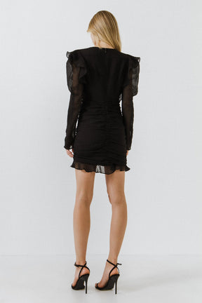 ENDLESS ROSE - Textured Long Sleeve Ruched Mini Dress - DRESSES available at Objectrare