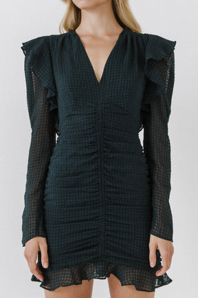 ENDLESS ROSE - Textured Long Sleeve Ruched Mini Dress - DRESSES available at Objectrare