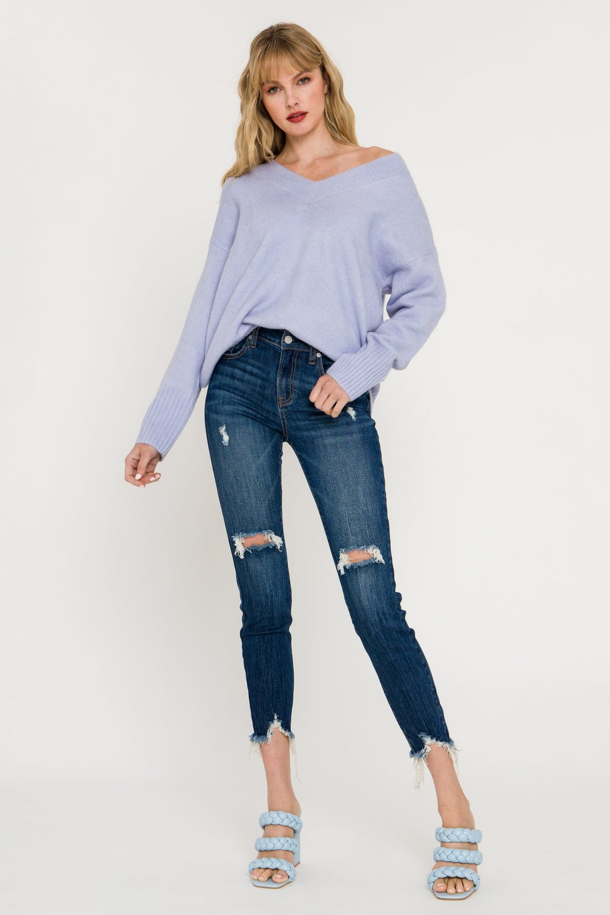 ENDLESS ROSE - V-Neck Long Sleeve Sweater - SWEATERS & KNITS available at Objectrare