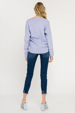 ENDLESS ROSE - V-Neck Long Sleeve Sweater - SWEATERS & KNITS available at Objectrare