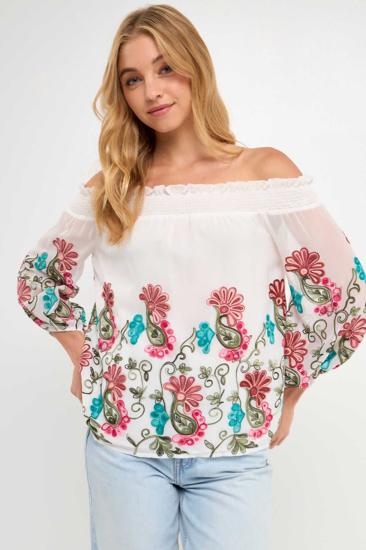 FREE THE ROSES - Embroidered Off Shoulder Top - TOPS available at Objectrare