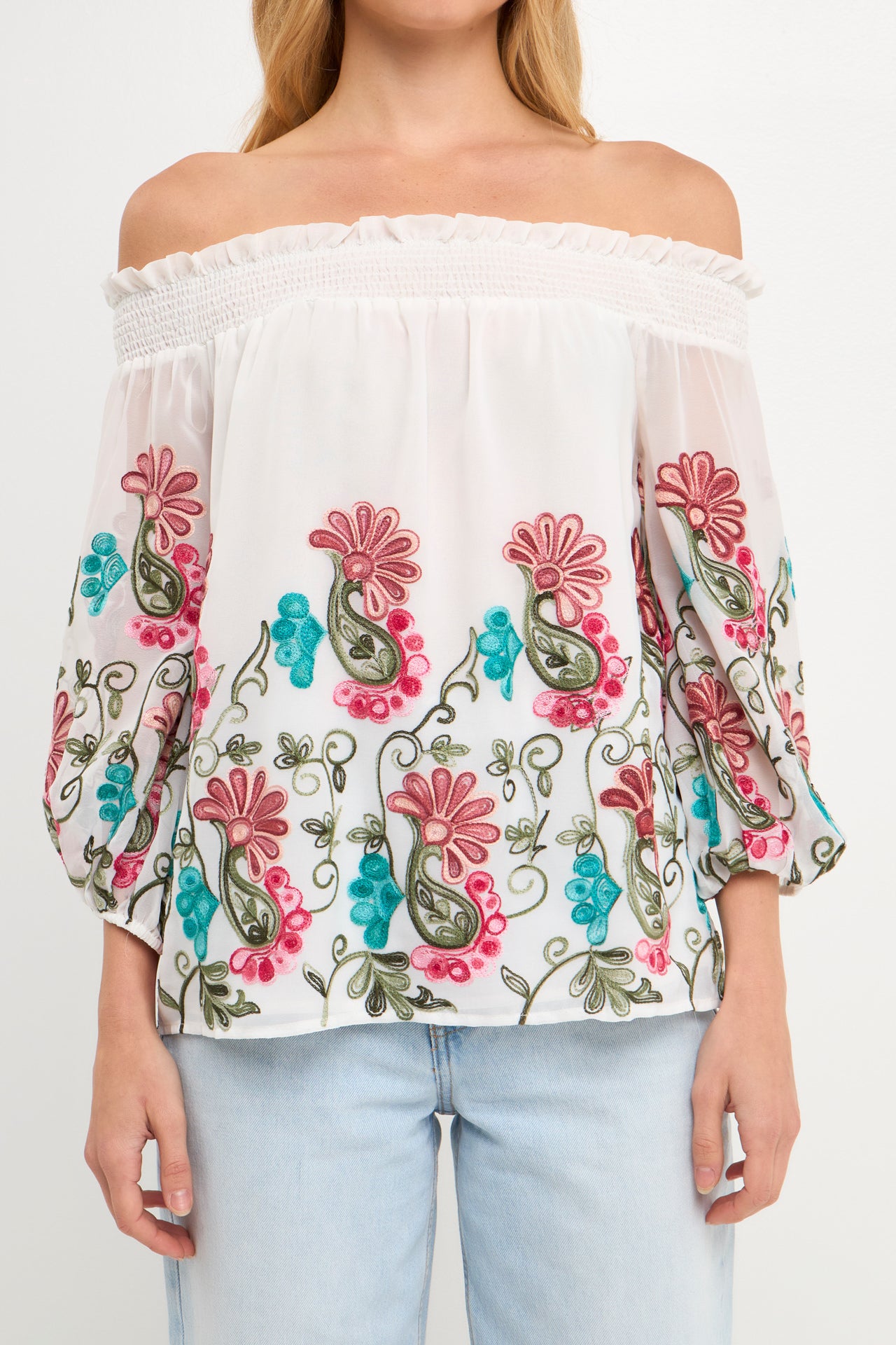 FREE THE ROSES - Embroidered Off Shoulder Top - TOPS available at Objectrare