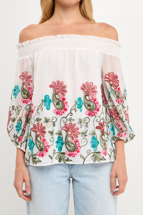 FREE THE ROSES - Embroidered Off Shoulder Top - TOPS available at Objectrare