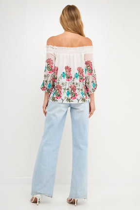FREE THE ROSES - Embroidered Off Shoulder Top - TOPS available at Objectrare
