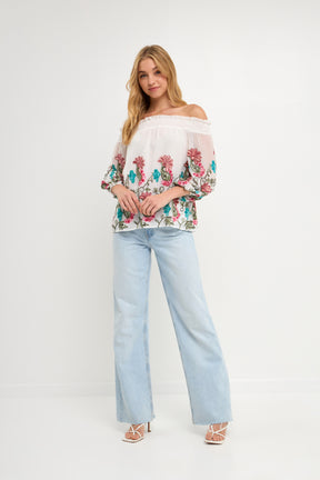 FREE THE ROSES - Embroidered Off Shoulder Top - TOPS available at Objectrare