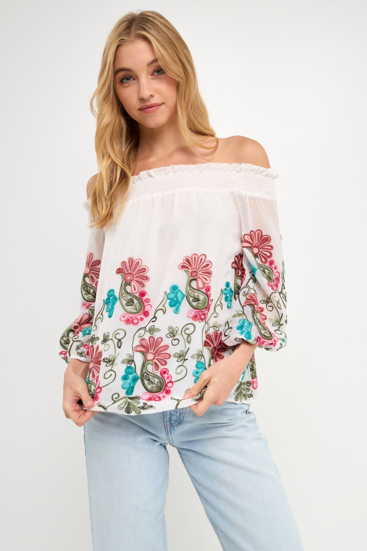 FREE THE ROSES - Embroidered Off Shoulder Top - TOPS available at Objectrare