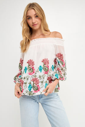 FREE THE ROSES - Embroidered Off Shoulder Top - TOPS available at Objectrare