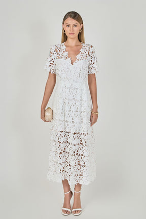 ENDLESS ROSE - All Over Lace Short Sleeves Midi Dress - DRESSES available at Objectrare