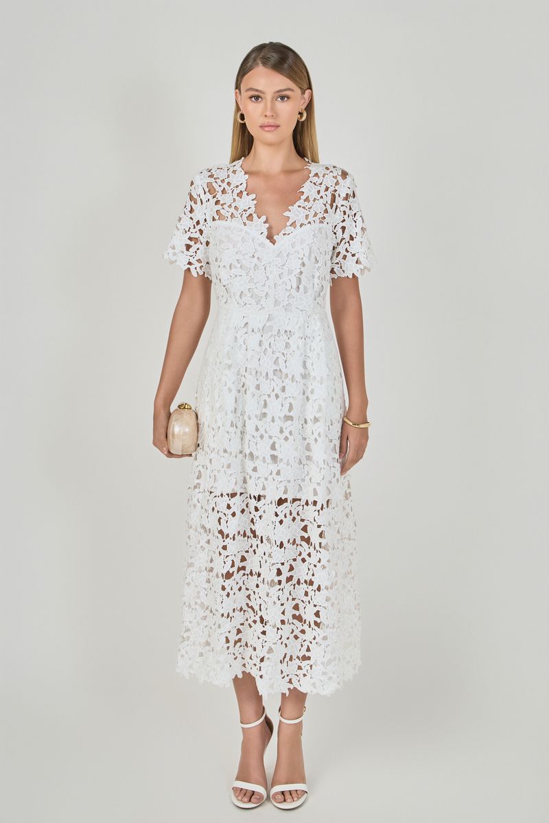 ENDLESS ROSE - All Over Lace Short Sleeves Midi Dress - DRESSES available at Objectrare
