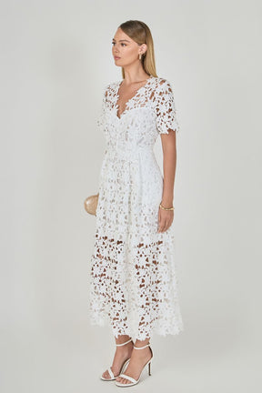 ENDLESS ROSE - All Over Lace Short Sleeves Midi Dress - DRESSES available at Objectrare