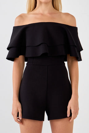 ENDLESS ROSE - Off the Shoulder Ruffled Romper - ROMPERS available at Objectrare