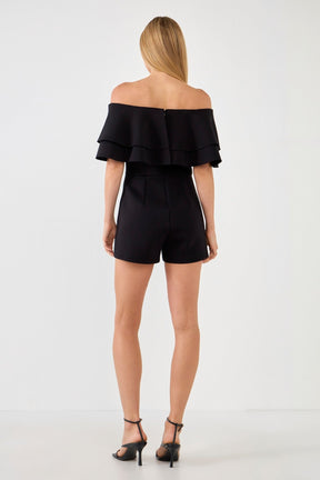 ENDLESS ROSE - Off the Shoulder Ruffled Romper - ROMPERS available at Objectrare