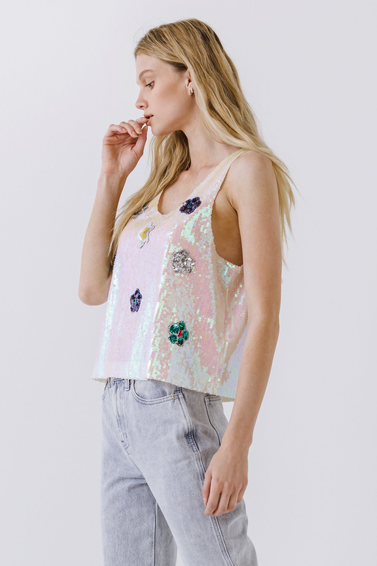 ENDLESS ROSE - Bella Sequin Floral Tank - sale available at Objectrare