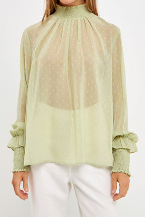 ENGLISH FACTORY - Smocking Detailed Long Sleeve Woven Top - SHIRTS & BLOUSES available at Objectrare