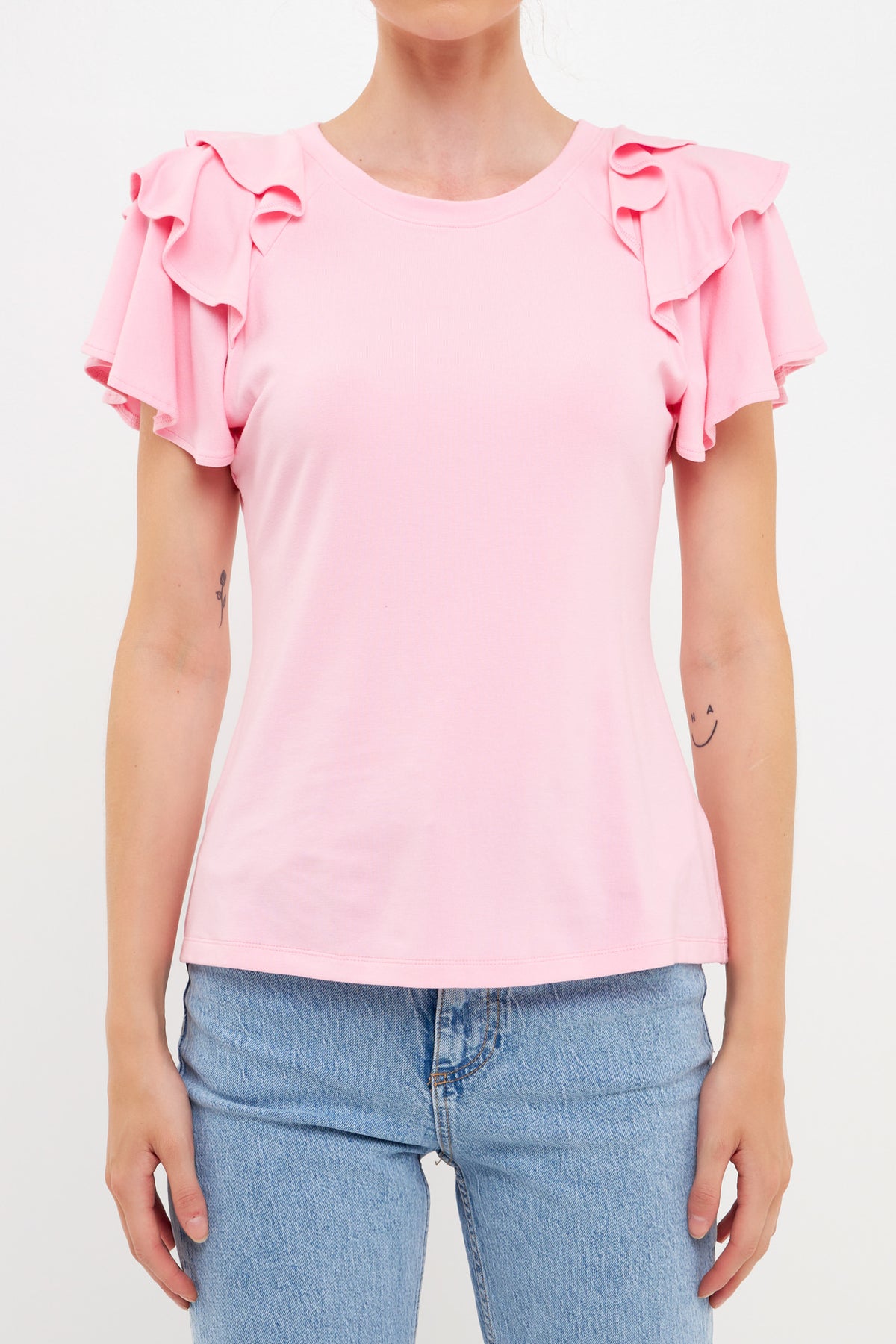 ENGLISH FACTORY - Shoulder Ruffle Top - T-SHIRTS available at Objectrare