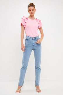 ENGLISH FACTORY - Shoulder Ruffle Top - T-SHIRTS available at Objectrare