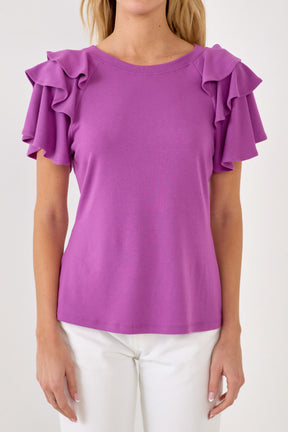 ENGLISH FACTORY - Shoulder Ruffle Top - T-SHIRTS available at Objectrare