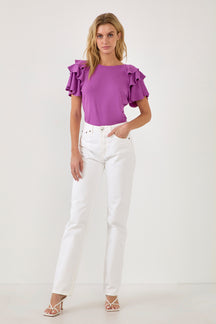 ENGLISH FACTORY - Shoulder Ruffle Top - T-SHIRTS available at Objectrare