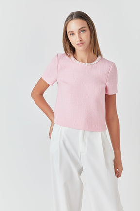 ENDLESS ROSE - Pearl Trim Linen Top - TOPS available at Objectrare
