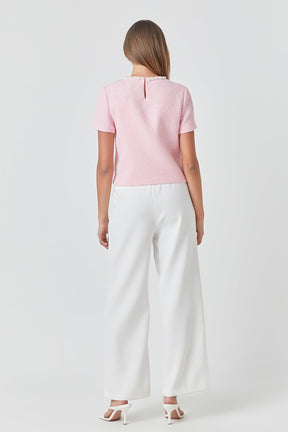 ENDLESS ROSE - Pearl Trim Linen Top - TOPS available at Objectrare