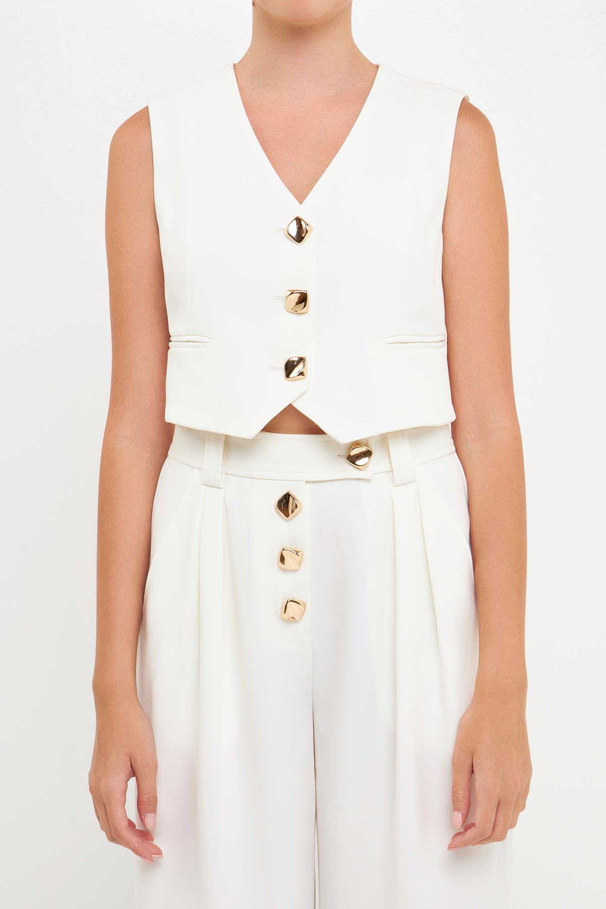 ENDLESS ROSE - Cropped Vest with Button Detail - TOPS available at Objectrare