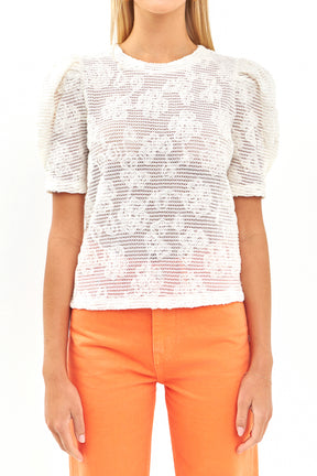 ENGLISH FACTORY - Crochet Puff Sleeve Top - TOPS available at Objectrare