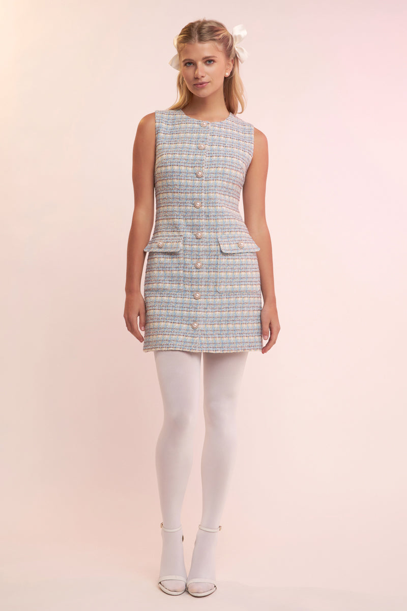 English Factory - Tweed Shift Mini Dress Blue Multi / Xs
