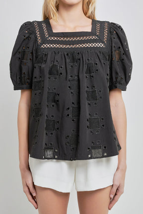 ENGLISH FACTORY - Square Neck Embroidered Top - TOPS available at Objectrare