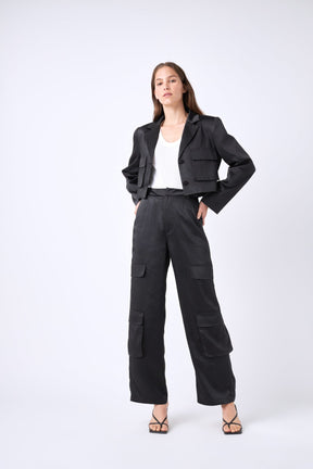ENGLISH FACTORY - Satin Wide Leg Cargo Pants - PANTS available at Objectrare