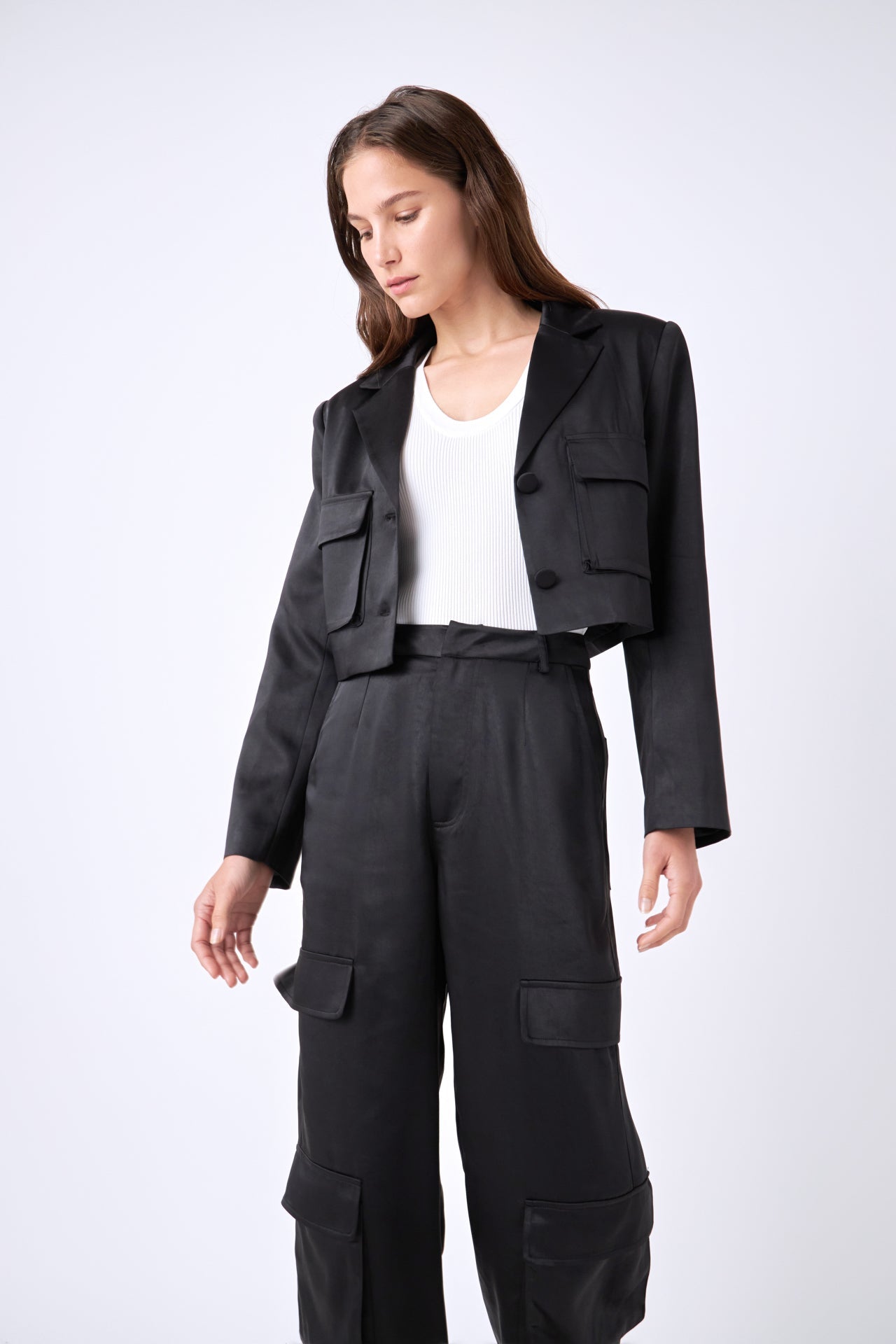ENGLISH FACTORY - Cropped Satin Blazer - BLAZERS available at Objectrare