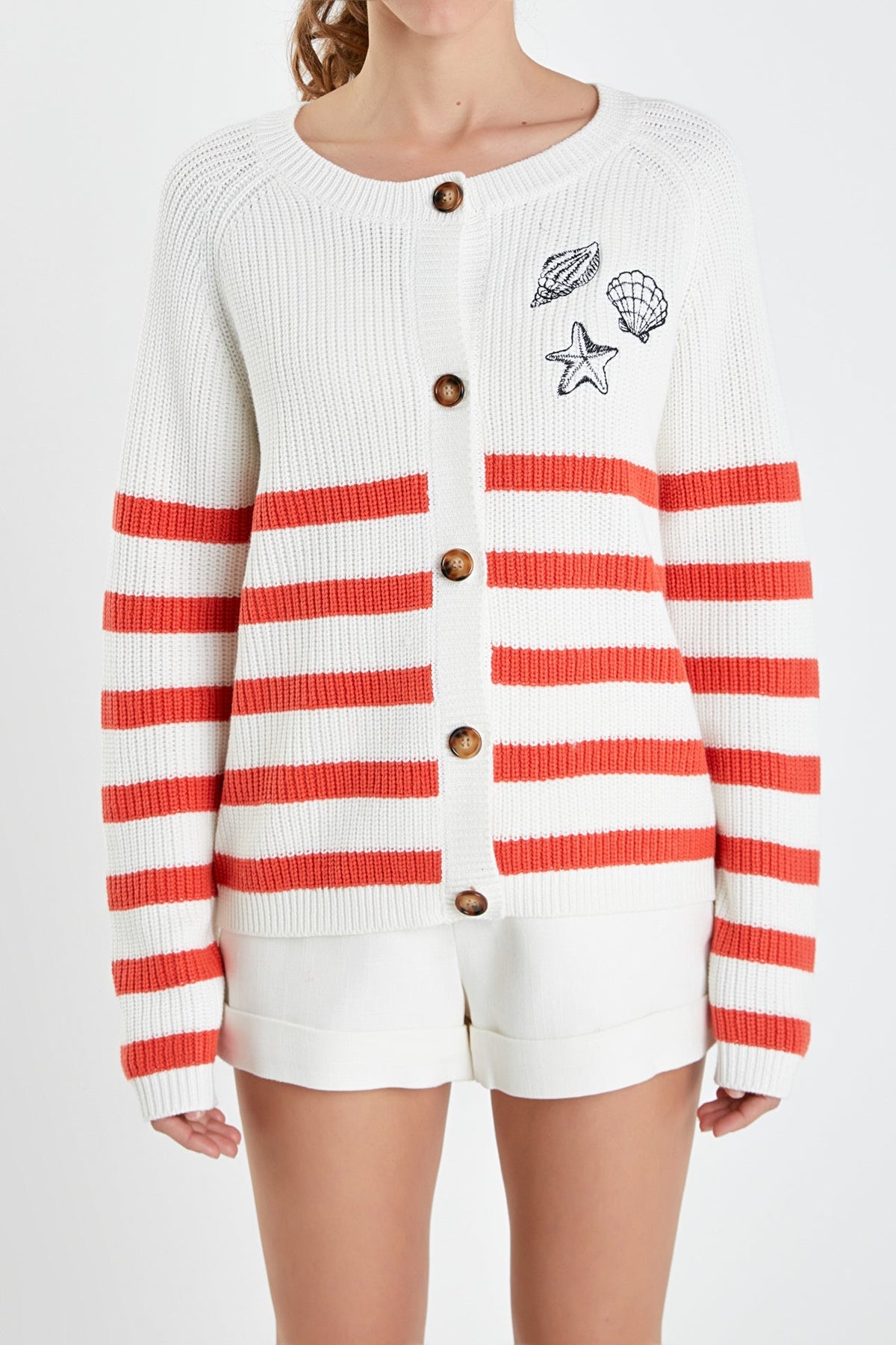 ENGLISH FACTORY - Breton Striped Cardigan with Shell Embroidery - SWEATERS & KNITS available at Objectrare