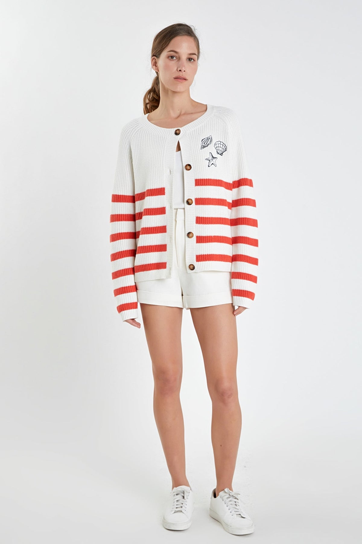 ENGLISH FACTORY - Breton Striped Cardigan with Shell Embroidery - SWEATERS & KNITS available at Objectrare
