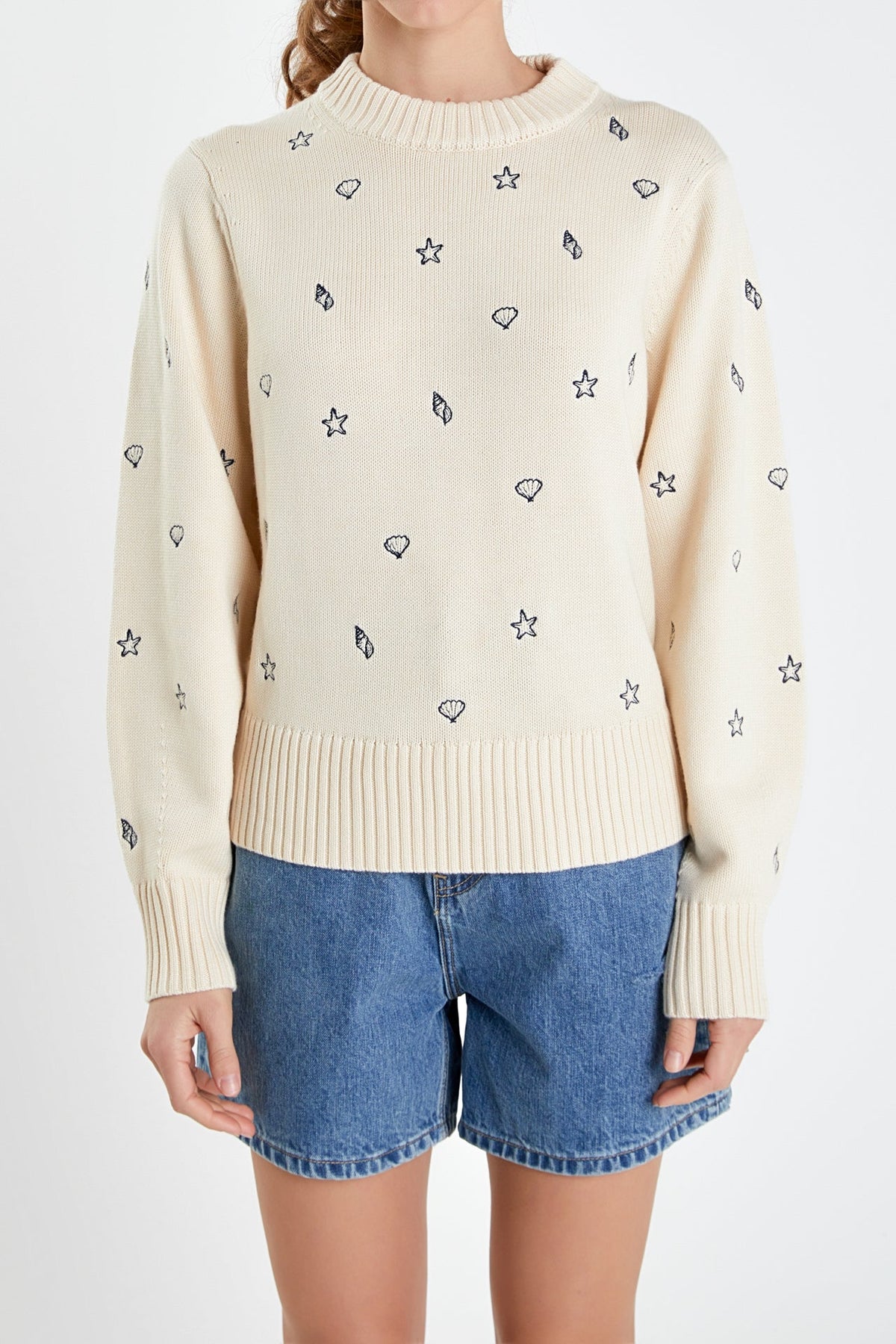ENGLISH FACTORY - All Over Shell Embroidered Sweater - SWEATERS & KNITS available at Objectrare