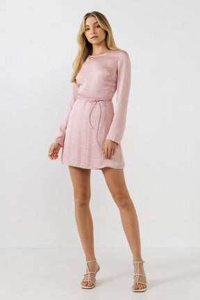 ENDLESS ROSE - Satin Flare Dress With Waist Tie - DRESSES available at Objectrare