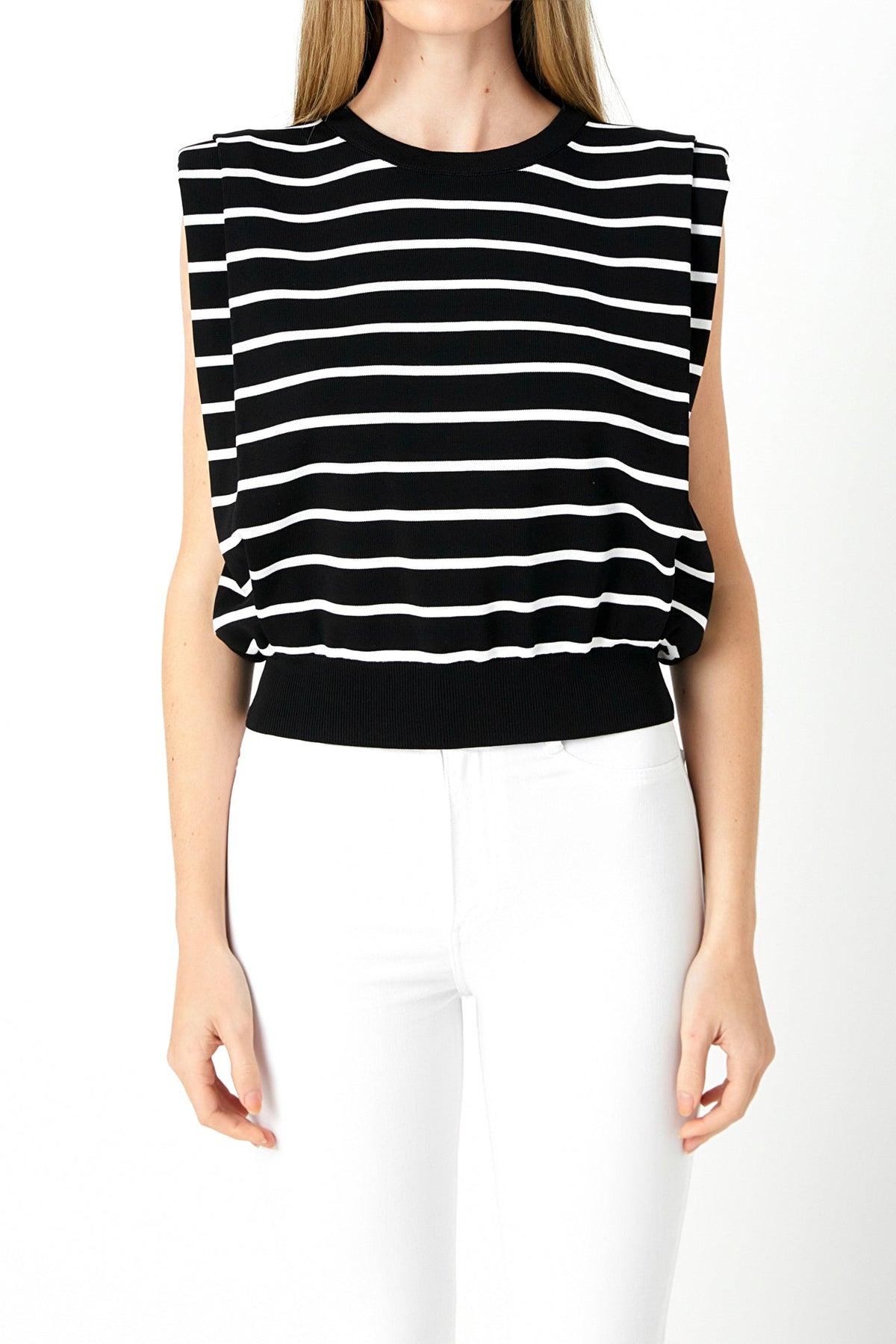 ENDLESS ROSE - Stripe Sleeveless Pleated Knit Top - TOPS available at Objectrare