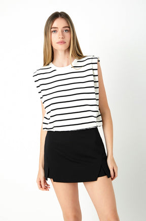 ENDLESS ROSE - Stripe Sleeveless Pleated Knit Top - TOPS available at Objectrare