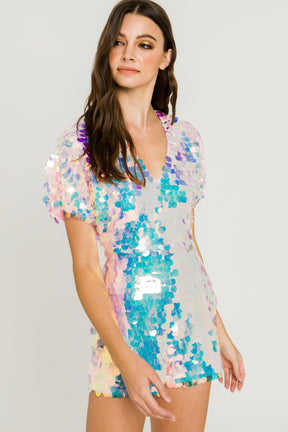 ENDLESS ROSE - Short Sleeve Sequin Romper - ROMPERS available at Objectrare