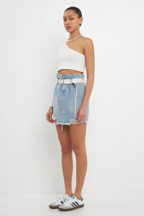 GREY LAB - Belted Denim Mini Skirt - SKIRTS available at Objectrare
