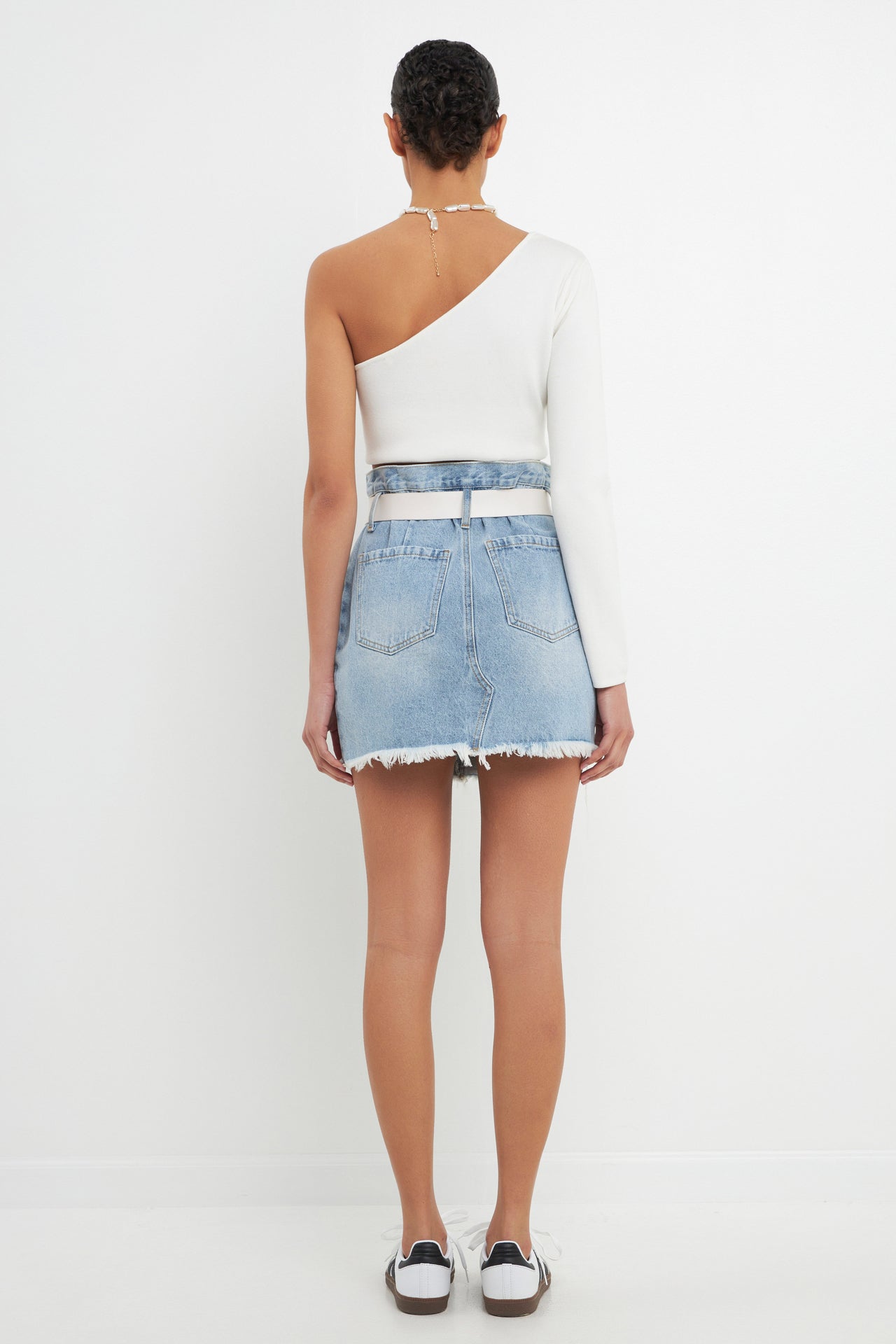 GREY LAB - Belted Denim Mini Skirt - SKIRTS available at Objectrare