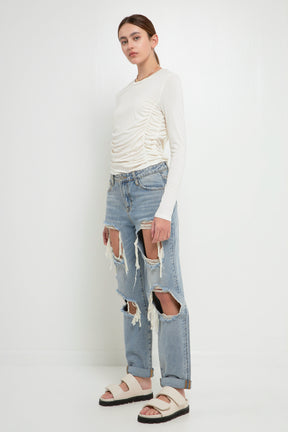 GREY LAB - Ruched Side Knit Top - TOPS available at Objectrare