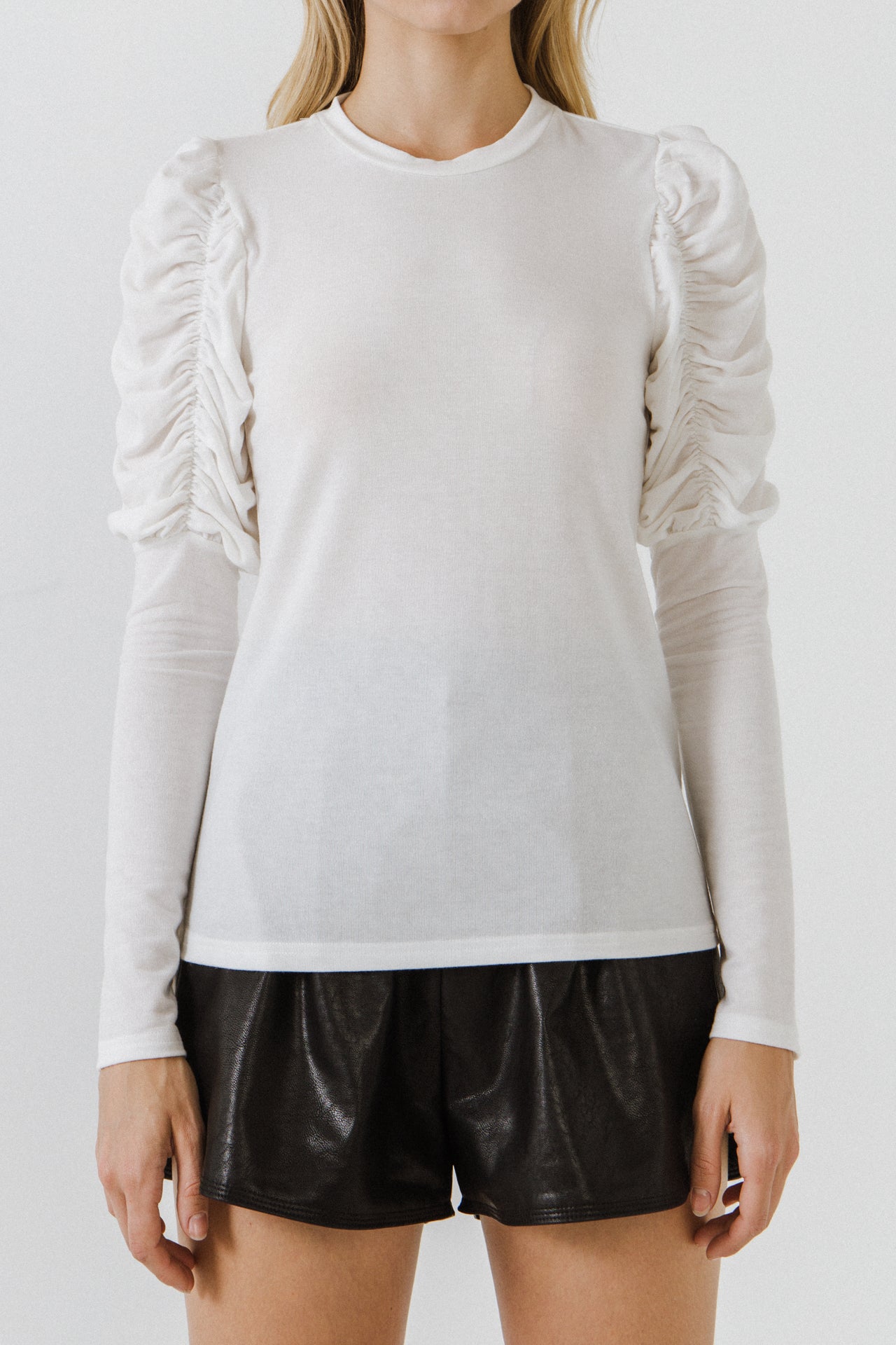 ENGLISH FACTORY - Ruched Sleeve Knit Top - SWEATERS & KNITS available at Objectrare