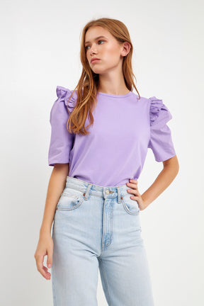 ENGLISH FACTORY - Mini Ruffle Puff Sleeve T-Shirt - TOPS available at Objectrare