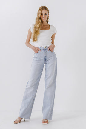 ENGLISH FACTORY - Scallop Hem Square Neck Short Sleeve Top - TOPS available at Objectrare