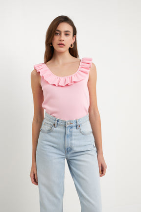 ENDLESS ROSE - Ruffle Neck Knit Top - TOPS available at Objectrare