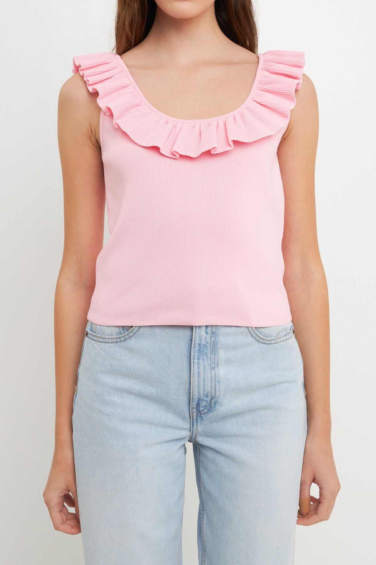 ENDLESS ROSE - Ruffle Neck Knit Top - TOPS available at Objectrare