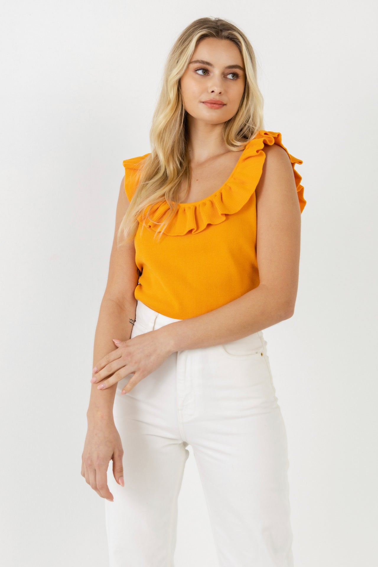 ENDLESS ROSE - Ruffle Neck Knit Top - TOPS available at Objectrare