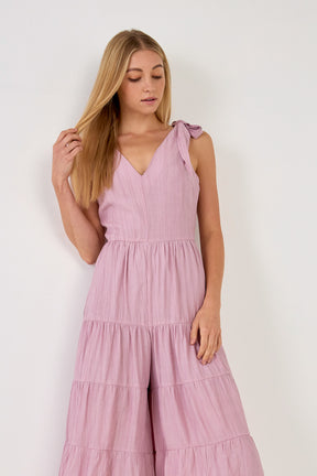 FREE THE ROSES - Tiered Jumpsuit with Bow Tie Shoulders - JUMPSUITS available at Objectrare