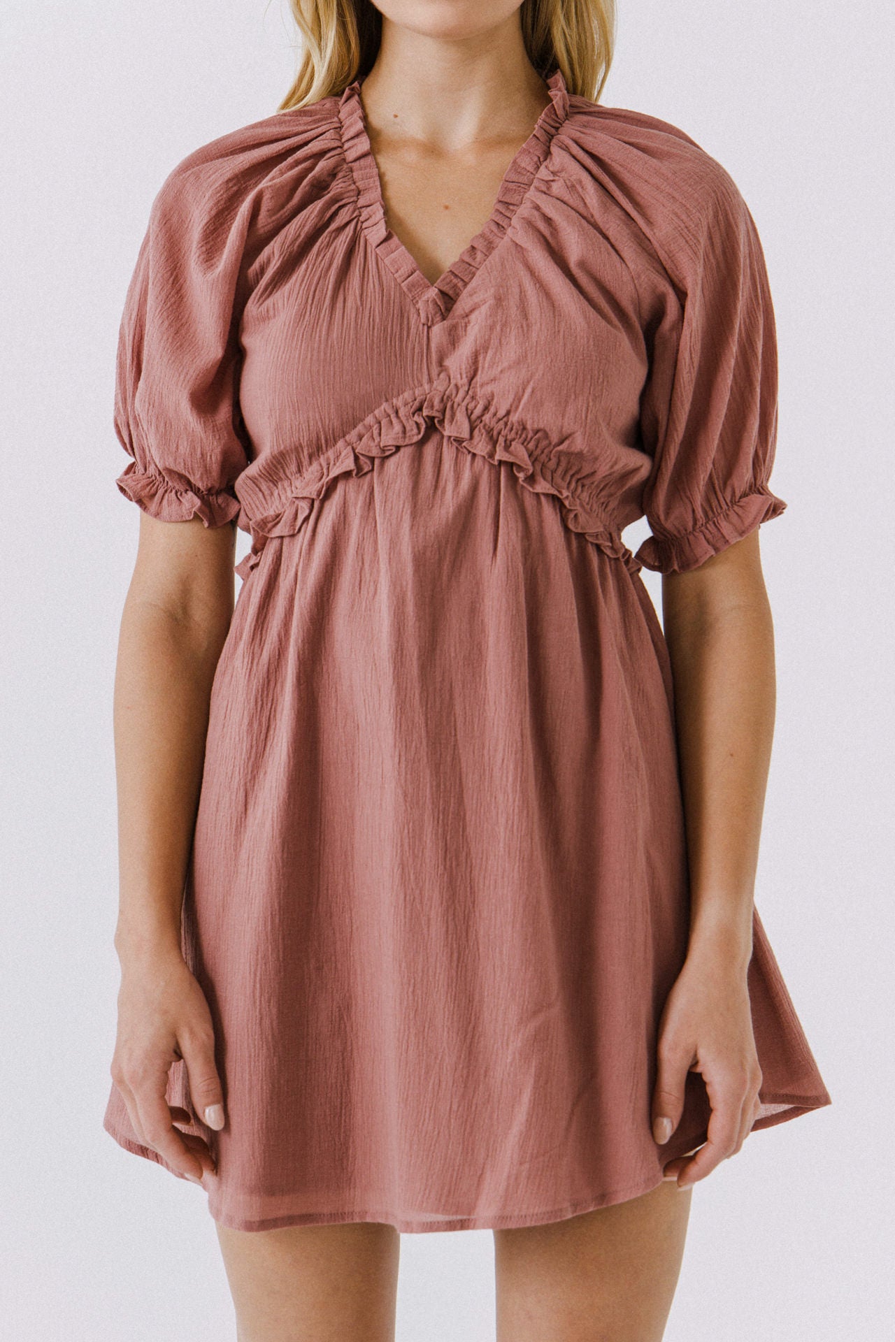FREE THE ROSES - Ruffle V-Neck Babydoll Dress - DRESSES available at Objectrare