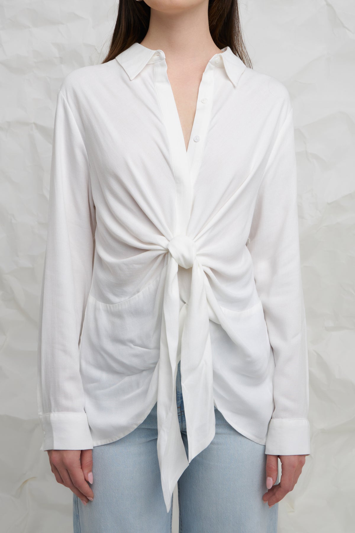 ENGLISH FACTORY - Front Tie Oversized Collared Top - TOPS available at Objectrare